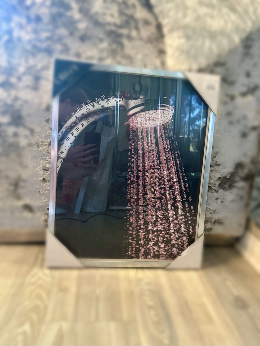 Decorative Showerhead Framed Wall Art in Pink and Silver - Print